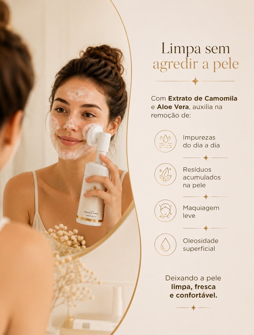Aplicação da linha de skincare Ninho do Olhar